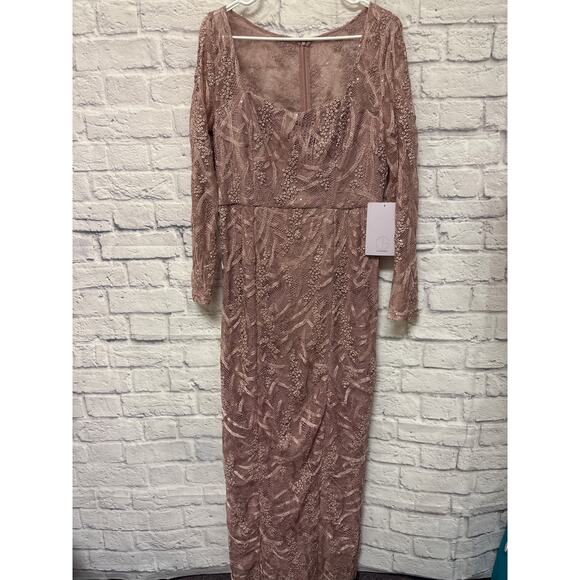 JS Group Rose Pink Lace Long Sleeve Modest Full Length Formal Maxi Dress 10 NWT - Picture 1 of 4